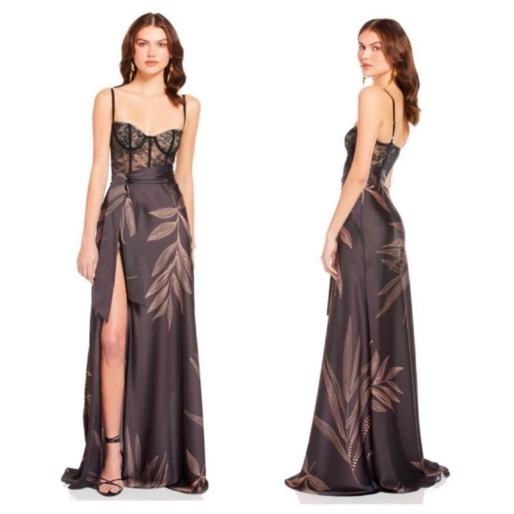 KATIE May Shannon Lace Bustier Tie Wrap Maxi Dress Gown Semi Sheer Size Large